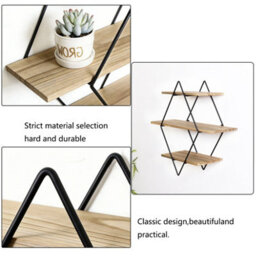 Fativo 50Cmh Vintage 3 Tier Diamond Wooden Floating Shelf With Metal Frame Art Decor - thumbnail 3