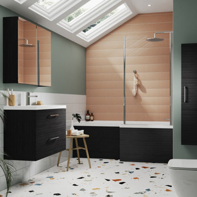 FNX Bathrooms Varo 600mm 2 Door Charcoal Black Wall Hung Mirror Cabinet - image 1