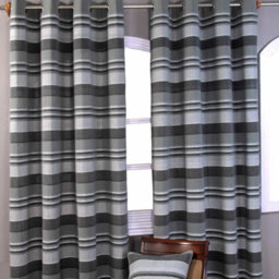 "Homescapes Cotton Morocco Striped Grey Curtain Pair, 66 X 72"" Drop" - thumbnail 2