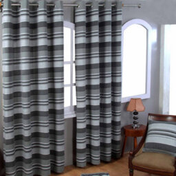 "Homescapes Cotton Morocco Striped Grey Curtain Pair, 66 X 72"" Drop"