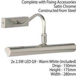 2 Pack Led Picture Wall Light 2.5W Warm White Satin Chrome Over Head Down Lamp - thumbnail 3