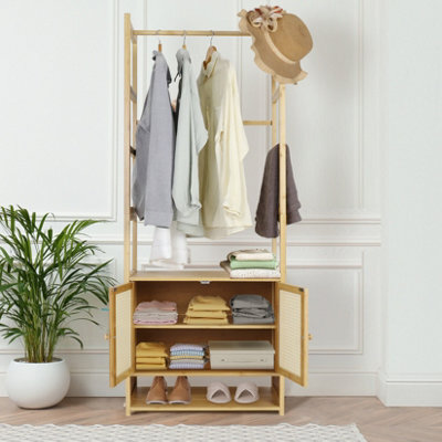 Fativo Extra Tall Garment Rack Bamboo Heavy Duty Coat Stand Wardrobe W/storage Shelves 168Cm H - image 1