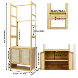 Fativo  Extra Tall Garment Rack Bamboo Heavy Duty Coat Stand Wardrobe W/storage Shelves 168Cm H - thumbnail 2