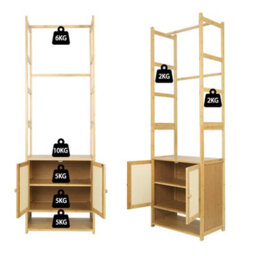 Fativo  Extra Tall Garment Rack Bamboo Heavy Duty Coat Stand Wardrobe W/storage Shelves 168Cm H - thumbnail 3