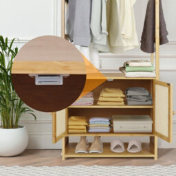 Fativo  Extra Tall Garment Rack Bamboo Heavy Duty Coat Stand Wardrobe W/storage Shelves 168Cm H - thumbnail 6