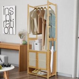 Fativo  Extra Tall Garment Rack Bamboo Heavy Duty Coat Stand Wardrobe W/storage Shelves 168Cm H - thumbnail 7