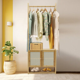 Fativo  Extra Tall Garment Rack Bamboo Heavy Duty Coat Stand Wardrobe W/storage Shelves 168Cm H - thumbnail 8