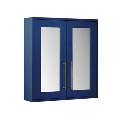 Homestylestore 600 X 650mm Navy Blue Wall Mounted Mirrored Door Bathroom Cabinet And Aged Bronze T Bar Handles - image 1