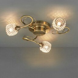 Semi Flush Ceiling Light Brass Glass Beads 3 Bulb Hanging Pendant Lamp Shade - thumbnail 3