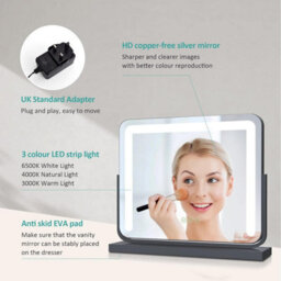 Emke Hollywood Makeup Mirror With Lights, Tabletop Mirror With Dimmable, Touch, 360 Rotation, 60 X 52Cm, Black - thumbnail 3