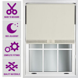 Cream Blackout Roller Blind With Silver Diamante & Cream Bow Free Cut Down Service By Furnished - (W)150Cm X (L)210Cm