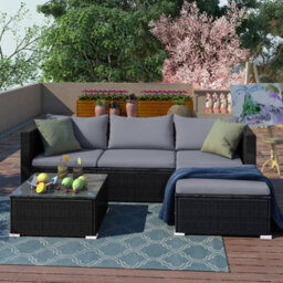 MCC Direct Rattan Furniture Corner Sofa L Shaped Seating And Table Patio Garden Set Rupert Black
