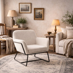 Wyld Haus Marseille Ivory Boucle Armchair With Gold Legs - thumbnail 1