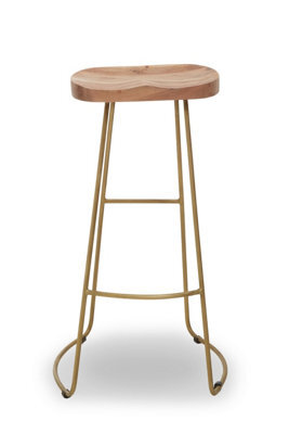 Orsina Modern Acacia Wood Bar Stool For Home Bar, Elegant Counter Seat With Iron Footrest, Wooden Kitchen Bar Stool - image 1