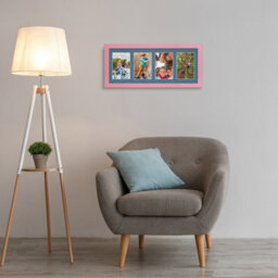 AK Frames 50X20Cm Pastel Pink Modern Multi Photo Frame With Pompadour Mount - Holds 4 Apertures (4X) 6X4 Photos - thumbnail 3
