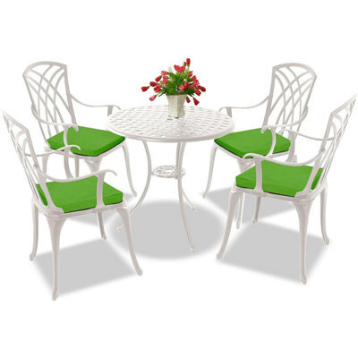 Centurion Supports Oshowa White Garden/patio Table And 4 Large Chairs Cast Aluminium Bistro Set - With Green Cushions - image 1