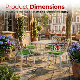 Centurion Supports Oshowa White Garden/patio Table And 4 Large Chairs Cast Aluminium Bistro Set - With Green Cushions - thumbnail 9