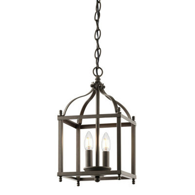 Elegant 2 Bulb Olde Bronze Ceiling Pendant Light With Led E14 Fitting