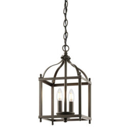 Elegant 2 Bulb Olde Bronze Ceiling Pendant Light With Led E14 Fitting