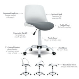 Sewing Online Hydraulic Folding Sewing/ Office Chair-White & Grey - thumbnail 7