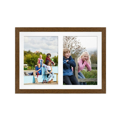 AK Frames 20X14 Dark Oak Modern Multi Photo Frame With White Mount - Holds 2 Apertures (2X) A4 Photos - image 1