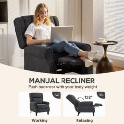 Homcom Recliner Armchair, Fabric Recliner Chair, Charcoal Grey - thumbnail 4