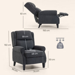 Homcom Recliner Armchair, Fabric Recliner Chair, Charcoal Grey - thumbnail 3