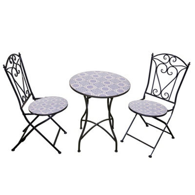 Shatchi Mosaic Bistro Set Three Piece Folding Outdoor Table And Chairs For Balcony Patio And Small Garden Dining - image 1