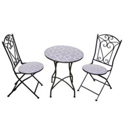 Shatchi Mosaic Bistro Set Three Piece Folding Outdoor Table And Chairs For Balcony Patio And Small Garden Dining - thumbnail 1