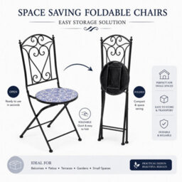 Shatchi Mosaic Bistro Set Three Piece Folding Outdoor Table And Chairs For Balcony Patio And Small Garden Dining - thumbnail 3