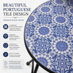 Shatchi Mosaic Bistro Set Three Piece Folding Outdoor Table And Chairs For Balcony Patio And Small Garden Dining - thumbnail 2