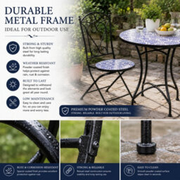 Shatchi Mosaic Bistro Set Three Piece Folding Outdoor Table And Chairs For Balcony Patio And Small Garden Dining - thumbnail 4