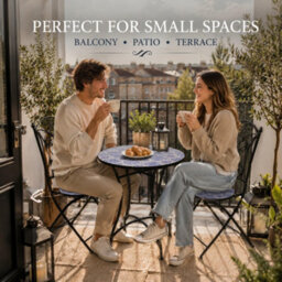 Shatchi Mosaic Bistro Set Three Piece Folding Outdoor Table And Chairs For Balcony Patio And Small Garden Dining - thumbnail 7