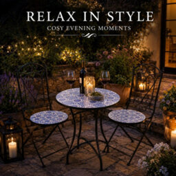 Shatchi Mosaic Bistro Set Three Piece Folding Outdoor Table And Chairs For Balcony Patio And Small Garden Dining - thumbnail 8