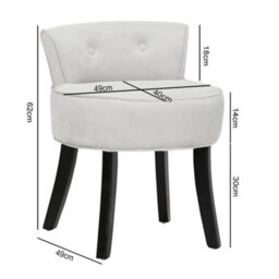 Living And Home Light Grey Velvet Lowback Dressing Table Stool With Black Rubberwood Legs - thumbnail 5