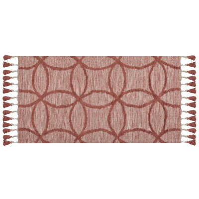 Wyld And Coco Hand-Tufted Cotton Area Rug 80 X 150 Cm - Red Geometric Boho, Low Pile - image 1