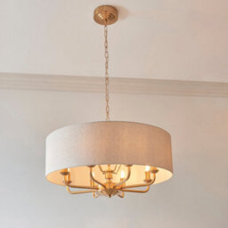 Loops Elegant Vintage Brass Pendant Light With Natural Linen Shade - 8-Light E14 Compatible - thumbnail 4