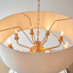 Loops Elegant Vintage Brass Pendant Light With Natural Linen Shade - 8-Light E14 Compatible - thumbnail 5