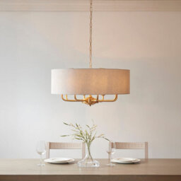Loops Elegant Vintage Brass Pendant Light With Natural Linen Shade - 8-Light E14 Compatible - thumbnail 2