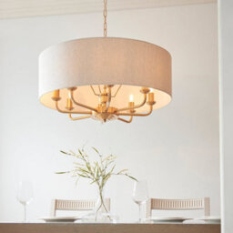 Loops Elegant Vintage Brass Pendant Light With Natural Linen Shade - 8-Light E14 Compatible - thumbnail 3