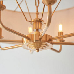 Loops Elegant Vintage Brass Pendant Light With Natural Linen Shade - 8-Light E14 Compatible - thumbnail 6
