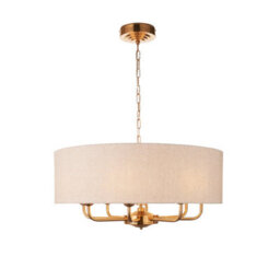 Loops Elegant Vintage Brass Pendant Light With Natural Linen Shade - 8-Light E14 Compatible - thumbnail 7