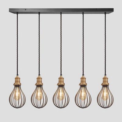 Industville Brooklyn Balloon Cage 5 Wire Cluster Lights, 6 Inch, Pewter, Brass Holder