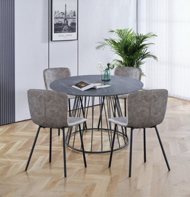Hallowood Furniture Cullompton Large 120Cm Round Table With 4 Taupe Leather Effect Chairs - image 1