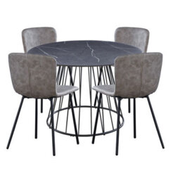 Hallowood Furniture Cullompton Large 120Cm Round Table With 4 Taupe Leather Effect Chairs - thumbnail 8