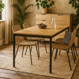Wyld Haus El Paso 6-Seater Dining Table Wild Oak Effect Top Matte Black Base - thumbnail 2