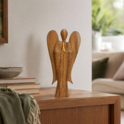 Hati-Hati Friendship Wooden Angel 25Cm Hand Carved Decorative Figure - thumbnail 2