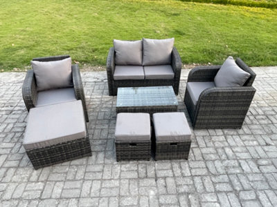 Fimous Wicker Pe Rattan Outdoor Furniture Set Garden Love Sofa Coffee Table 2 Armchair 3 Footstools Dark Grey Mixed - image 1