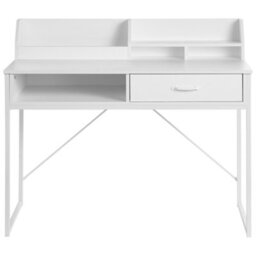 Beliani Office Desk 110X50Cm White Mdf With Metal Legs, Drawer And Shelf - thumbnail 2