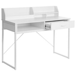 Beliani Office Desk 110X50Cm White Mdf With Metal Legs, Drawer And Shelf - thumbnail 4